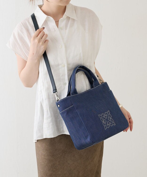 russet 【刺繍モノグラム】デニム2WAYトートバッグ(CE-1772) Indigo
