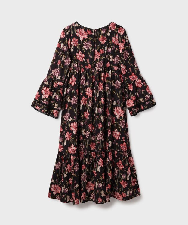 GRACE CONTINENTAL ボタニカルプリントティアードワンピース ブラック