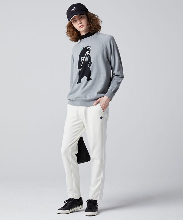 PW CIRCULUS 【MEN】【洗える】ベアスタンドモチーフ ラグランスリーブ クルーネック ニット ライトグレー系