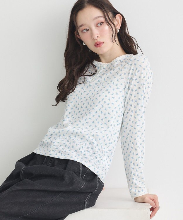 earth music&ecology 【WEB限定】アイレットジャカードタイトプルオーバー Blue