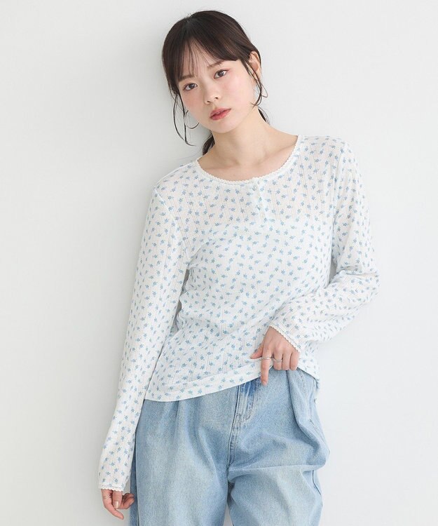 earth music&ecology 【WEB限定】アイレットジャカードタイトプルオーバー Blue