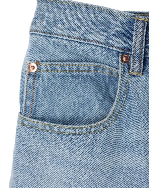 earth music&ecology ウ゛ィンテージ加工セルフカットワイドデニム Light Indigo