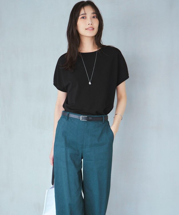 23区 【Oggi5月号掲載/洗える】リネンレーヨンストレッチ ワイド パンツ ダークグリーン系