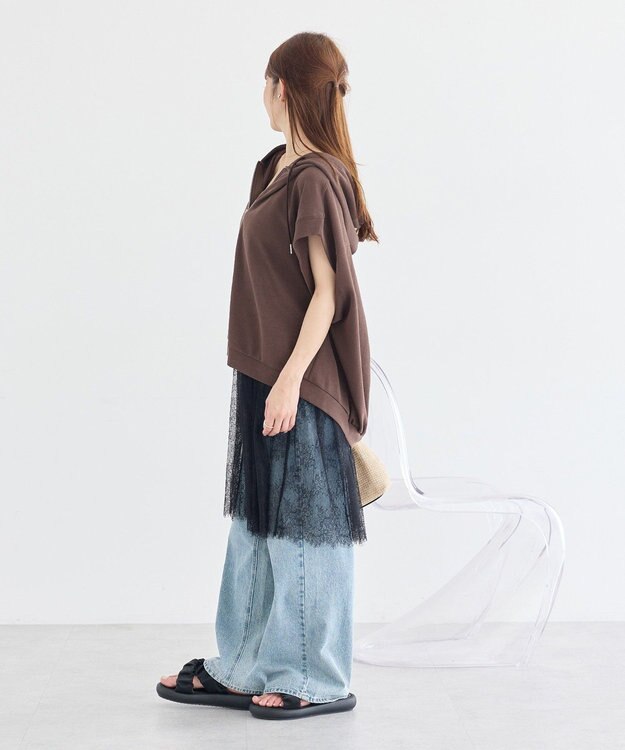 earth music&ecology チュールヘムキャミソール Dark Gray Mixture