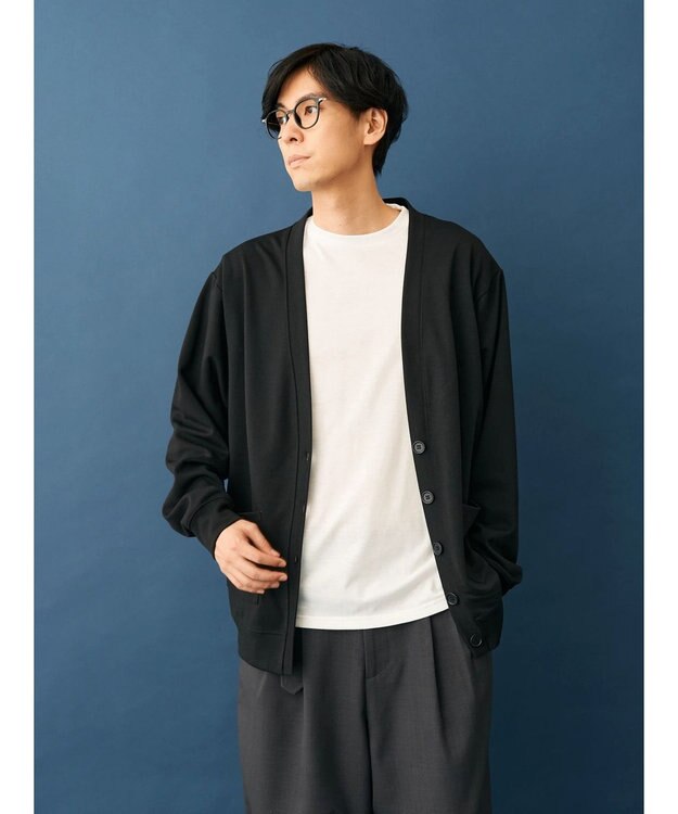 CRAFT STANDARD BOUTIQUE 強撚ポンチカーディガン＋Ｌ／Ｓ　ＴＥＥーＳＥＴ Black