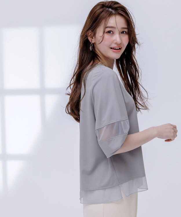 ANY SIS 【洗える】シアーコンビ プルオーバー ライトグレー