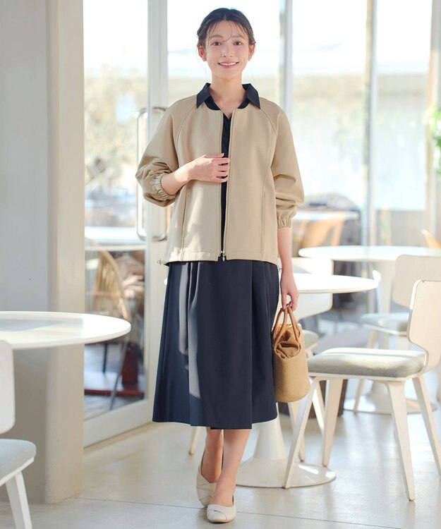 Tiaclasse ダンボールポンチノーカラーブルゾン ベージュ