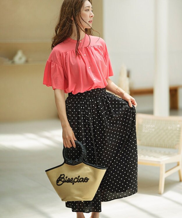 組曲 L 【速乾】ドライタッチ フレア袖トップス フラミンゴ系