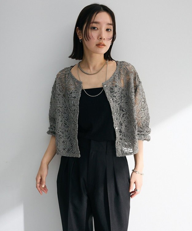 Green Parks ・ＥＬＥＮＣＡＲＥ　ＤＵＥ　２ｗａｙコードレースカーデ Charcoal Gray