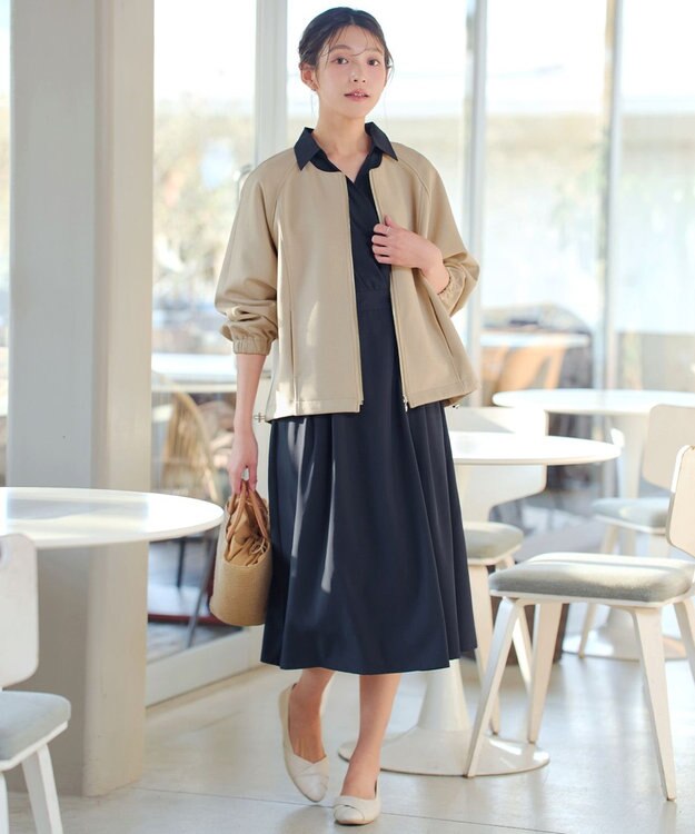 Tiaclasse ダンボールポンチノーカラーブルゾン ベージュ