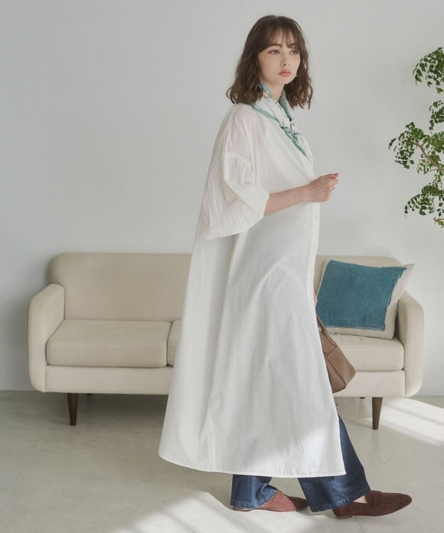 WEGO 【ANGIE VINTAGE】ボリュームスリーブ バンドカラー シャツワンピース オフホワイト