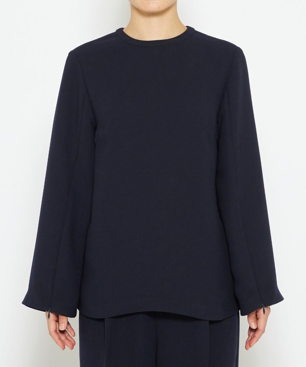 uncrave 【防シワ・洗濯機洗い可】ウォッシャブルダブルクロス スリットスリーブ ブラウス（uncrave STANDARD） ネイビー