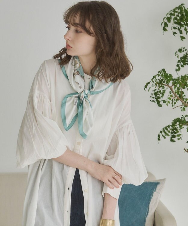 WEGO 【ANGIE VINTAGE】ボリュームスリーブ バンドカラー シャツワンピース オフホワイト