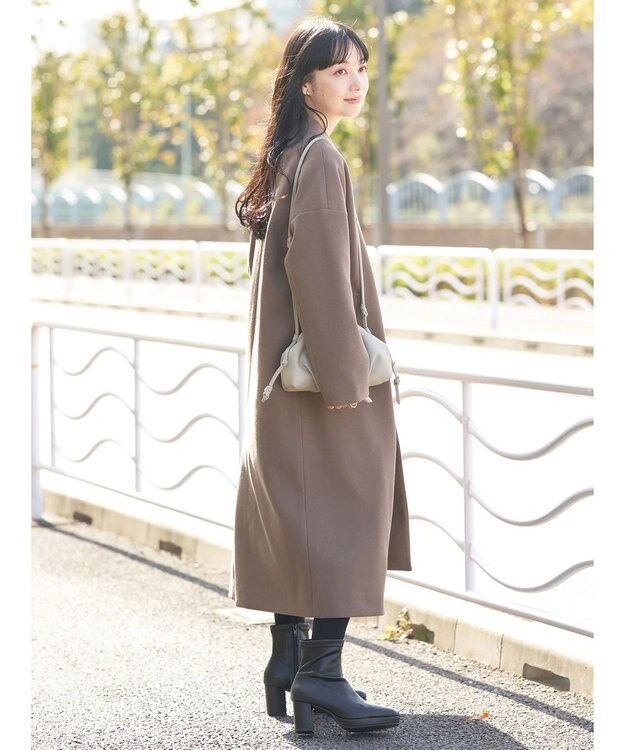 earth music&ecology Ｖネックノーカラーコート Brown