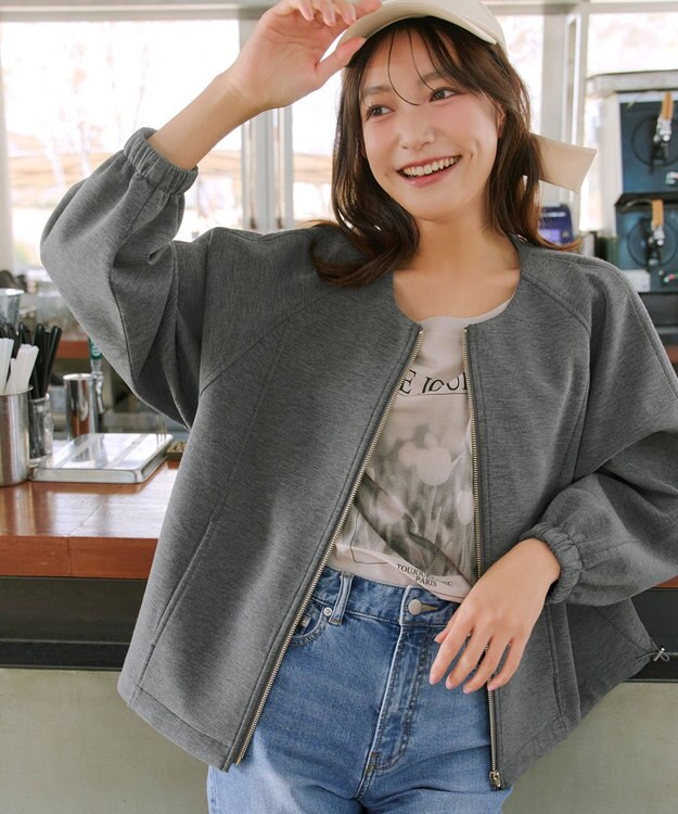 Tiaclasse ダンボールポンチノーカラーブルゾン チャコールグレー