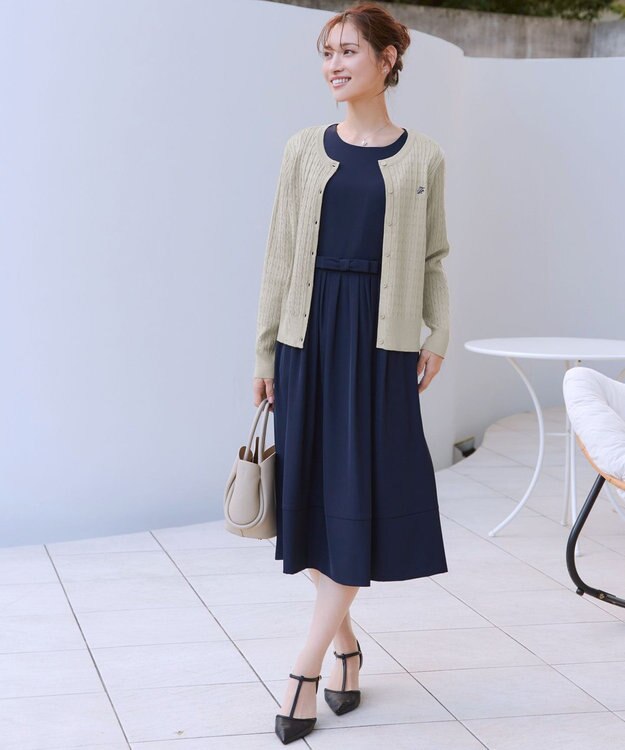 Tiaclasse ワンポイント刺繍ケーブルカーディガン ライトベージュ