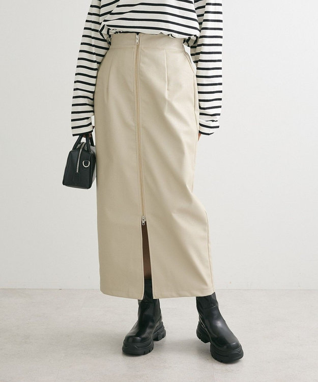 ・ELENCARE DUEフェイクレザーW-ZIPスカート ・ELENCARE DUEフェイクレザーW-ZIPスカート／グリーン