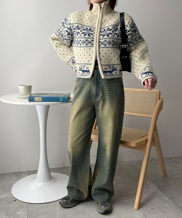 WEGO 雪柄ZIPニット ホワイトアイボリー