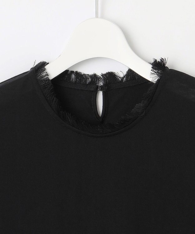 自由区 【カタログ掲載・洗える】フリンジディテールノースリーブ カットソー ブラック