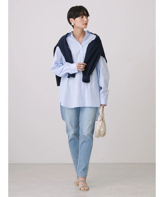 AMERICAN HOLIC ＵＶカット加工バックタックシャツチュニック Sax