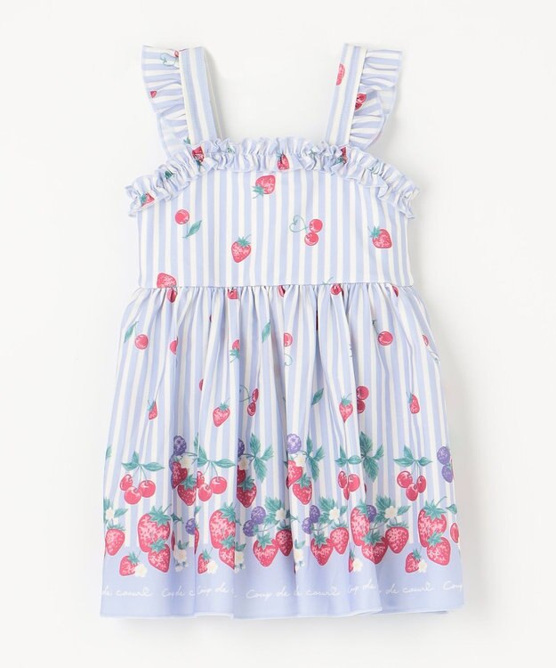 ANY KIDS ストライプ×フルーツ ワンピース 水着 サックスブルー系