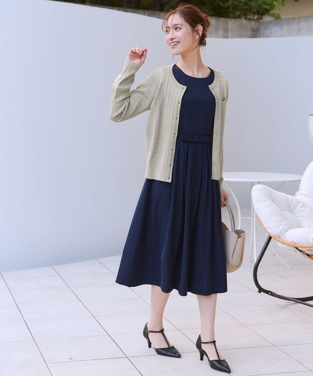 Tiaclasse ワンポイント刺繍ケーブルカーディガン ライトベージュ