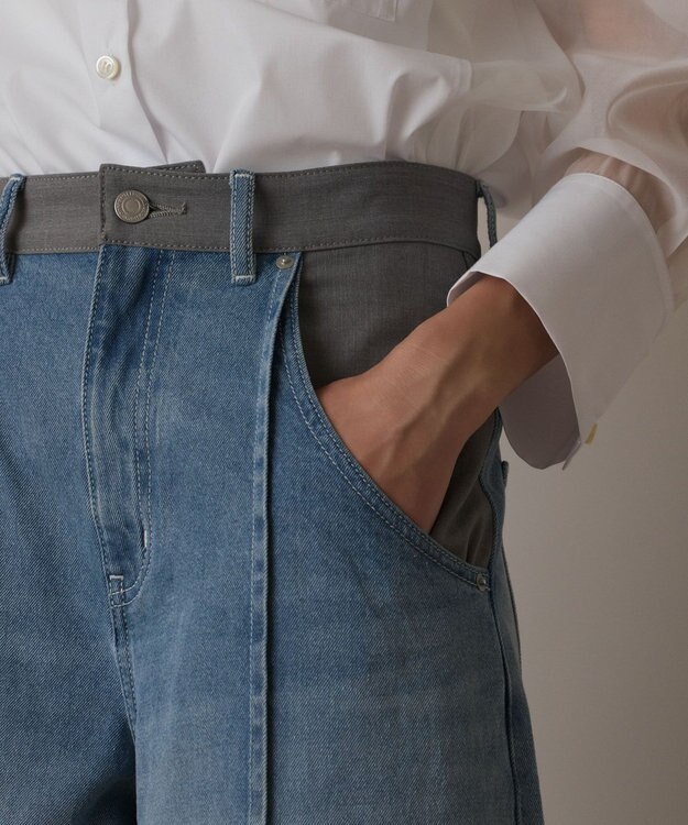 GRACE CONTINENTAL コンビデニムワイドパンツ グレー