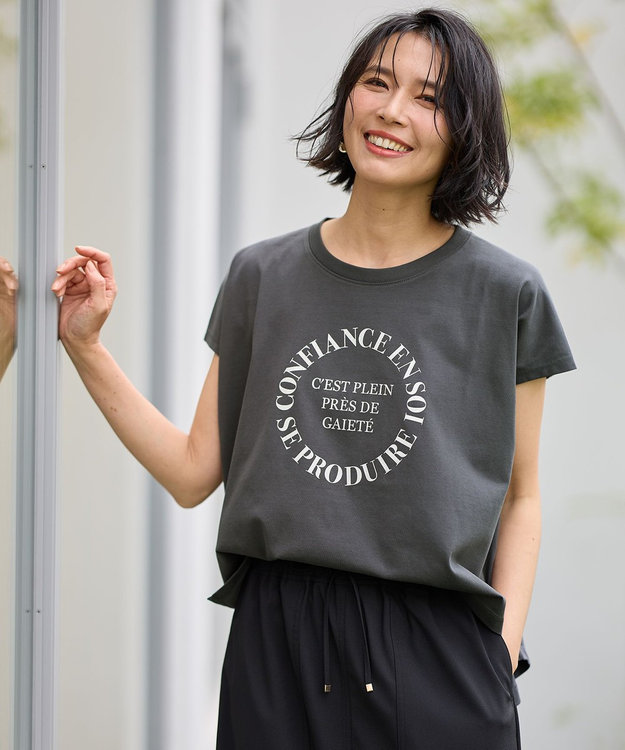 ANY フレンチスリーブロゴTシャツ チャコール