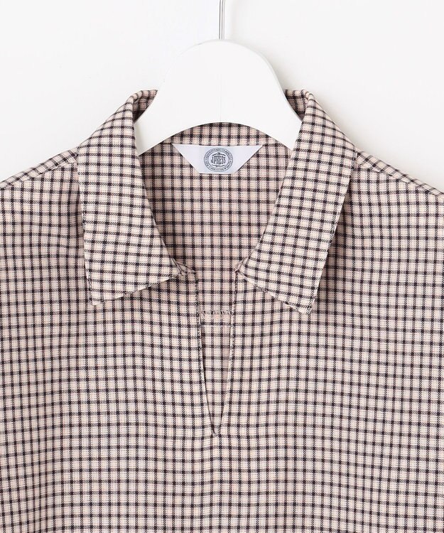 J.PRESS LADIES サイロチェック スキッパー ブラウス アイボリー×ネイビー×ピンク系