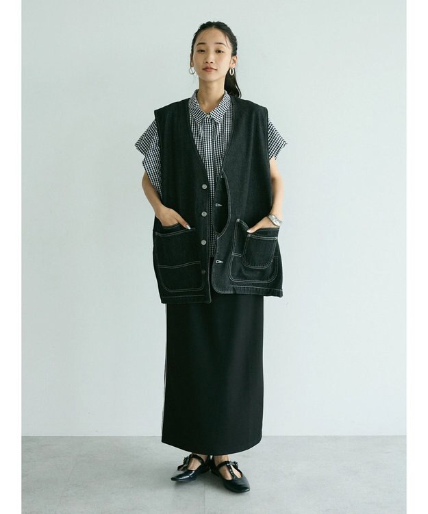 CRAFT STANDARD BOUTIQUE パイピングラインスカート Black