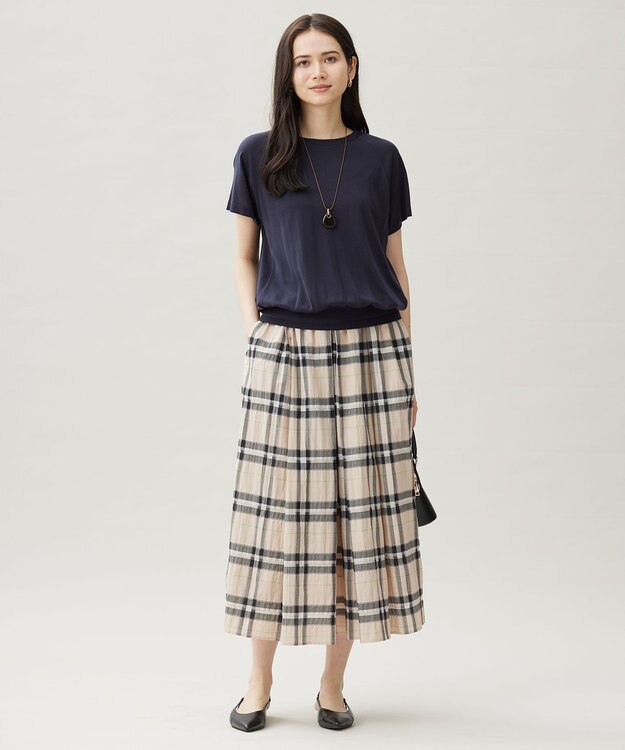 自由区 【接触冷感・UVケア・洗える】ドレーピーラグランスリーブ ニットソー ネイビー