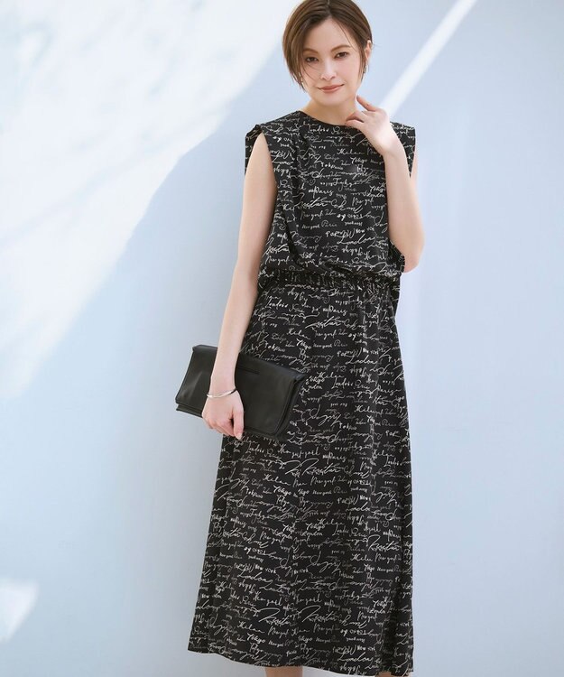 ICB 【30th ANNIVERSARY】5cityプリント ノースリーブワンピース ブラック×オフホワイト