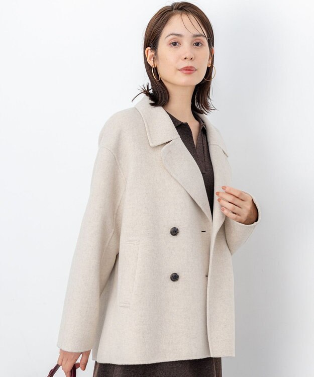 組曲 S ダブルブレストリバー コート アイボリー系