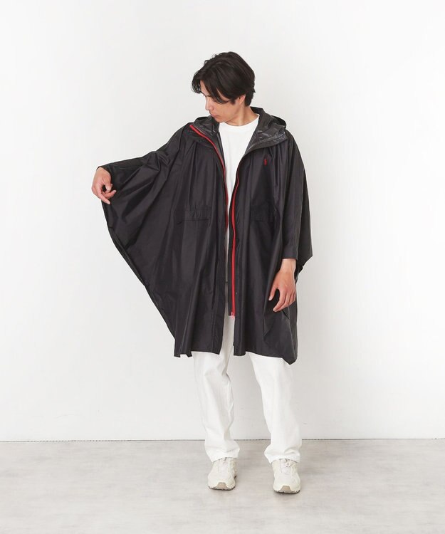 MOONBAT POLO RALPH LAUREN(ポロ ラルフローレン) ポロポニー ポケッタブル レインポンチョ レインコート 無地 フード 収納袋 ロゴ入 レディース ブラック