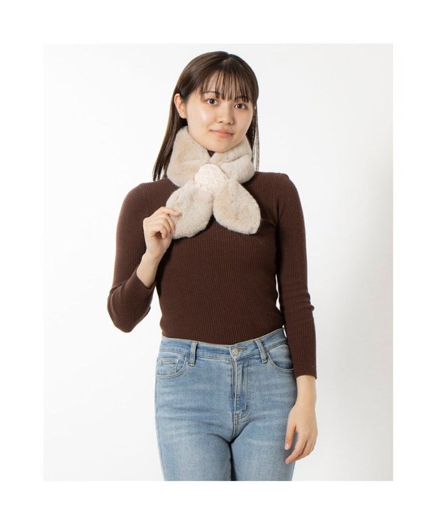 UNBILLION カシュネ cache nez / ニット×フェイクファーマフラー ベージュ