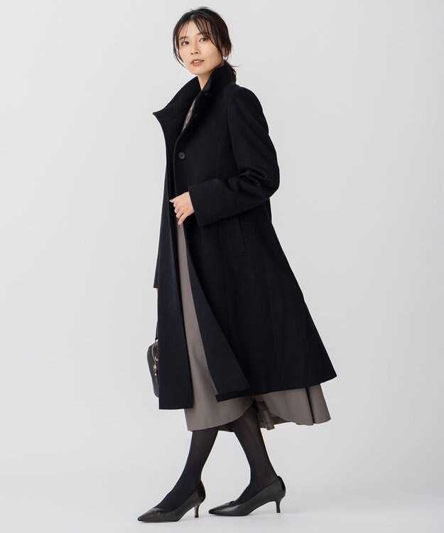 23区 ウールカシミヤビーバー スタンドカラー コート ブラック系