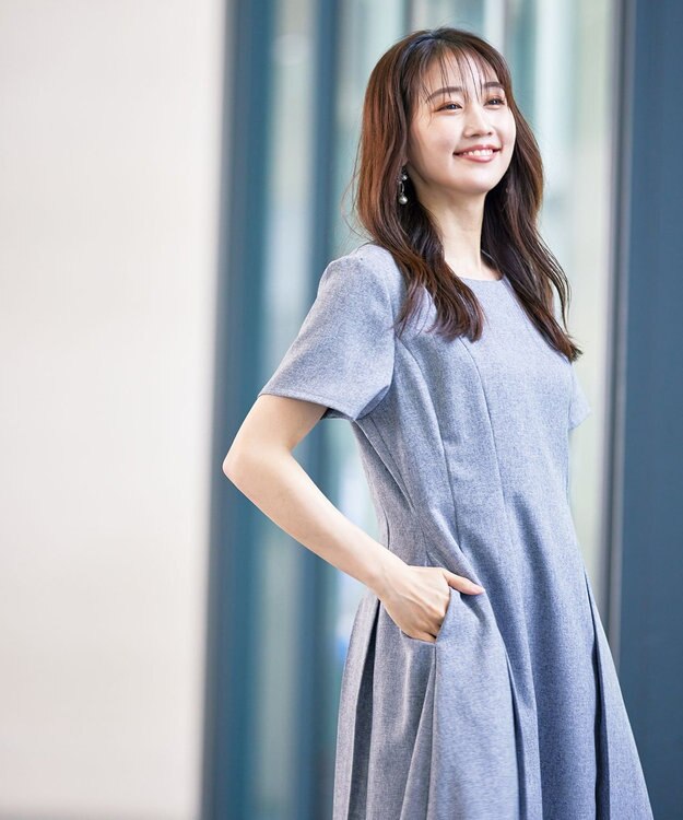 Tiaclasse 【洗える】ダブルラインフレアワンピース サックス