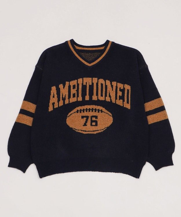 WEGO 【25年秋冬新作】フラッフィーVネックニットBIGプルオーバー ネイビー