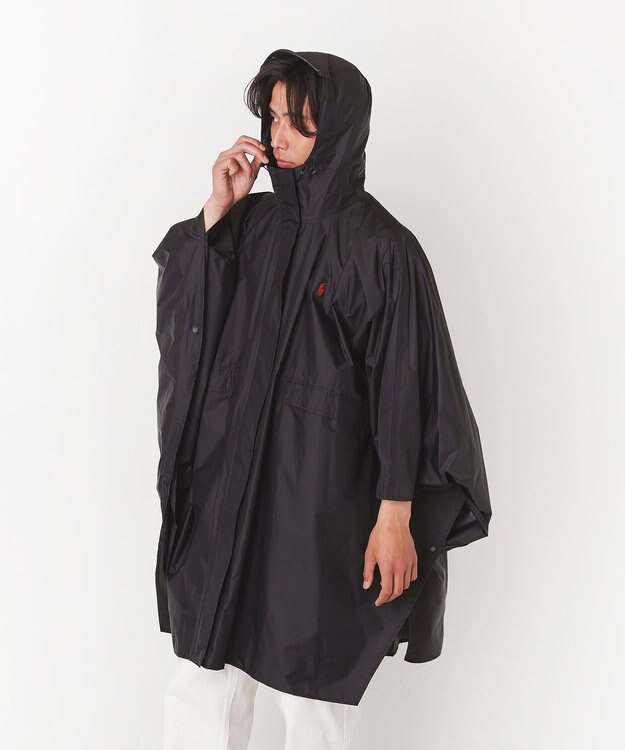 MOONBAT POLO RALPH LAUREN(ポロ ラルフローレン) ポロポニー ポケッタブル レインポンチョ レインコート 無地 フード 収納袋 ロゴ入 レディース ブラック