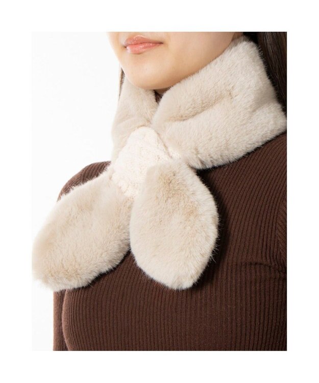 UNBILLION カシュネ cache nez / ニット×フェイクファーマフラー ベージュ