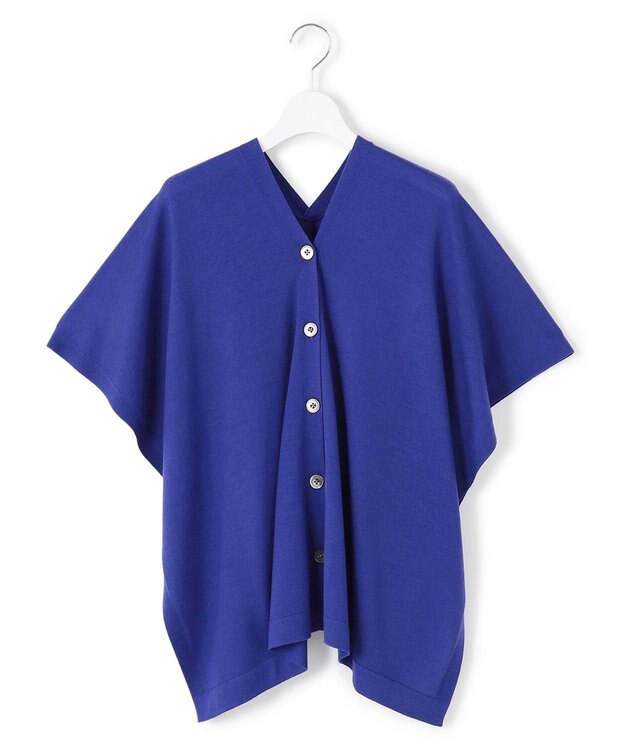 23区 L 【洗える】コンパクトウール マルチウェイ ニットポンチョ ブルー系