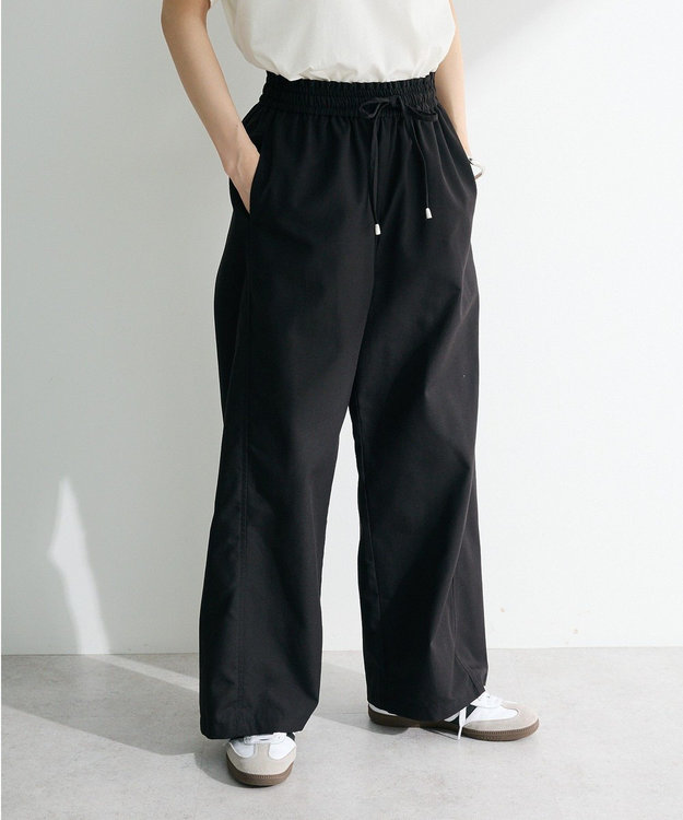 Green Parks 綿麻混イージーワイドパンツ Black