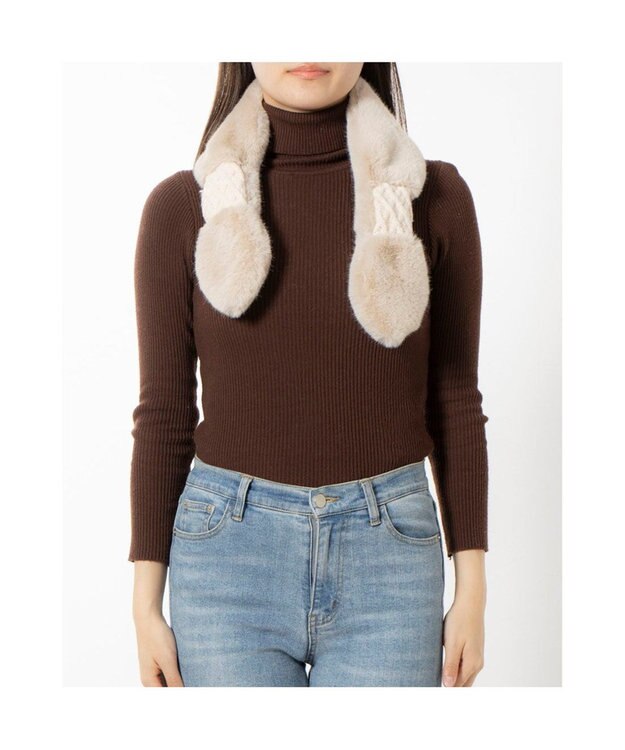 UNBILLION カシュネ cache nez / ニット×フェイクファーマフラー ベージュ