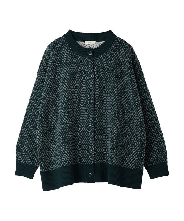 earth music&ecology ダイヤ柄ジャガードカーディガン Dark Green