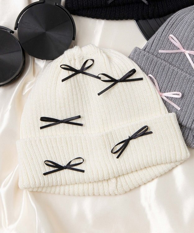 WEGO ribbon　knit　cap ホワイト