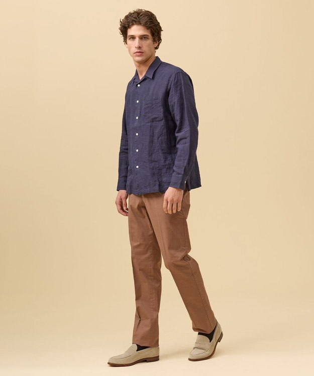 J.PRESS MEN 【LIBECO】リネンオープンカラー シャツ ネイビー系