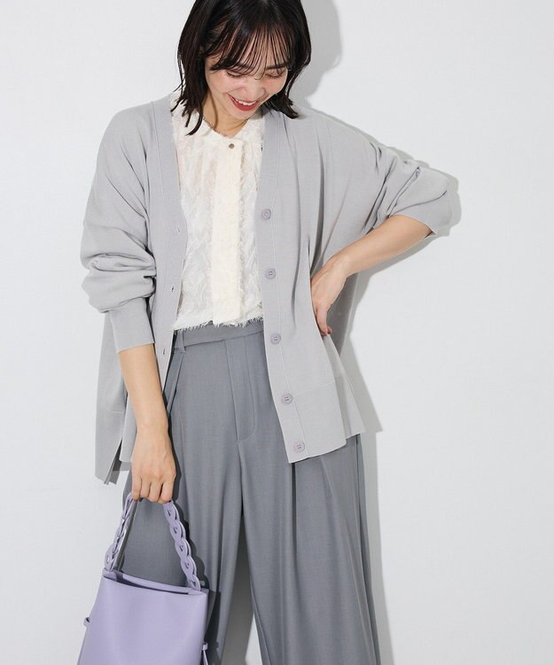 Green Parks ここちニットＶネックカーディガン Gray