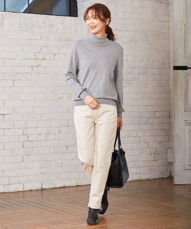 J.PRESS LADIES L 【洗える】PRINCE タートルネック ニット ライトグレー系