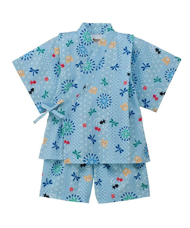 MIKI HOUSE HOT BISCUITS 【80-120cm】総柄 甚平スーツ ストームブルー