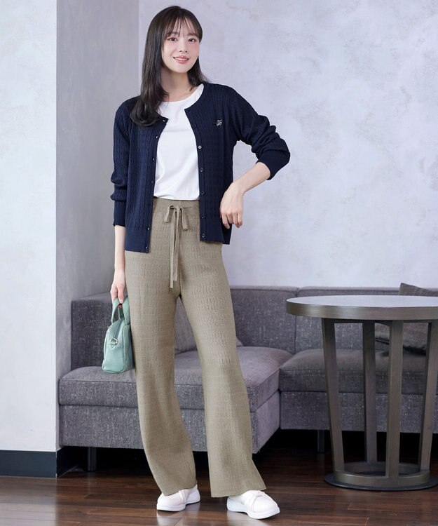 Tiaclasse ワンポイント刺繍ケーブルカーディガン ネイビー